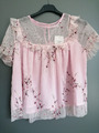 Damen Baby Doll Bluse pink mit Rüschen  Blumen Einheitsgröße 34-36/38