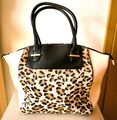 Tragetasche/Shopper/Clutch-Geldbörse/Leopard/Tiermuster/Schwarz/Creme/Braun