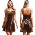 Damen Metallic glänzendes Sparkle Flared Plissee Mini A-Linie Kleid Clubwear