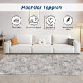 Hochflor Teppich Flauschig Shaggy Langflor Einfarbig Wohnzimmer Moderne Hellgrau