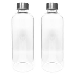 2x Trinkflasche Glas 1 Liter 1000ml Edelstahl auslaufsicher Glasflasche Flasche