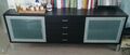 Sideboard TV Schrank schwarz Lowboard mit Glastüren B 189 cm H 69 cm T 46 cm