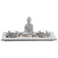 Zen Garten Set Zement Grau Buddha Figur Kerzenhalter Dekobuddah Buddhatablett