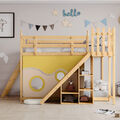 Etagenbett Kinderbett Hochbett Bett mit Rutsche und Schrank 90x200cm Kiefernholz