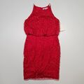 Hailey Logan Damen Kleid rot 12 UK verziert ärmellos Netz Mini