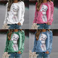 Kapuzenpullover Bluse Sweatshirt Oberteile Pullover Lang Arm Katzen Aufdruck  E