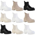Damen Stiefeletten Chelsea Boots Blockabsatz Profil-Sohle Schuhe 839381 Mode