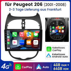 9'' Android 13 Autoradio GPS Navi Für Peugeot 206 2001-2008 Carplay 8Kern 4+64GB