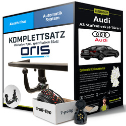 Anhängerkupplung ORIS abnehmbar für AUDI A3 Stufenheck +E-Satz NEU ABE10% Sparen bis 20.11. Code: PKW24