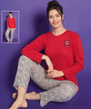 Damen Pyjama Schlafanzug Lang 2-Teiler Set S-62