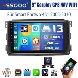 Android 13 Autoradio 2+64G Carplay GPS NAV RDS +KAM Für Smart Fortwo 451 2005-10