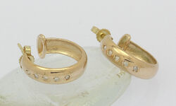 ♦ Creolen 14 kt 14k 585 er Gelb Gold mit Brillanten Brillant Ohrstecker Ohrringe