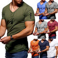 Oversize Brusttasche Herren Vintage T-Shirt Verwaschen V-Neck Basic Shirt S-5XL