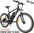 26 Zoll E-MTB Elektrofahrrad Alu 250W 36V 12.5Ah E-Mountainbike 21 Gang Unisex