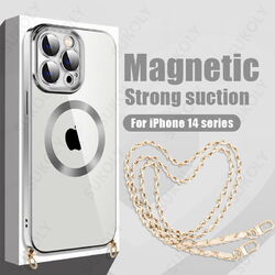 Hülle Für iPhone 15 14 Pro Max 13 12 11 MagSafe mit Band Handykette Magnet Case