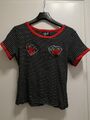 Hell Bunny T-shirt Größe L Herz gestreift Schwarz Rot Rockabilly