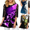 ❀ Damen-Langarmoberteile Mit Blumendruck Lockere Tunika Bluse Übergröße ∑