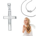 Baby Taufe Kinder Kommunion Kreuz Anhänger mit Zirkonia und Kette Silber 925 Neu