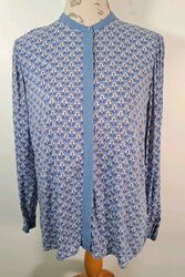 MASSIMO DUTTI Kragenlose Bluse Blau Blockprint Verdeckte Knopfleiste Größe EU 38