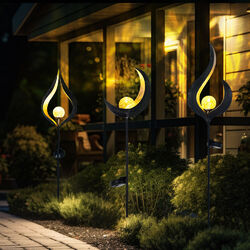 Stecklampe Solarleuchte Erdspieß Gartendeko Glas bronze Flamme Mond LED 3er Set