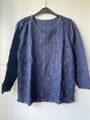 Blaues Langarmshirt Damen, Mit Stickereien, Gr. S, 100% Baumwolle, 3/4 Arm