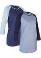 Neu Sport-Shirt 2er-Pack Gr. 48/50 Dunkelblau+Mattblau Damen Baumwollshirt