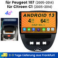 8 Core Carplay 4+64G Android 13 Autoradio Für Peugeot 107 DAB+ GPS Navi WIFI SWC