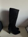 Neu Högl Stiefel Lang Gr 37,5 Wild Leder Schwarz Reißverschluss Absatz 10cm