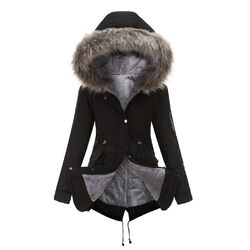 Damen Kapuze Winter Stepp Jacke Parka Fell Kragen Mantel Winterjacke Warm Liner