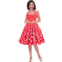 Damen 50/60er Retro Rockabilly Petticoat Jahre Gepunktet Partykleid Abendkleider