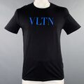 VALENTINO Größe L Schwarz Blau Logo Baumwolle Rundhals T-Shirt