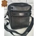 Herren Damen Umhängetasche echt Leder schwarz Handytasche Schultertasche Tasche