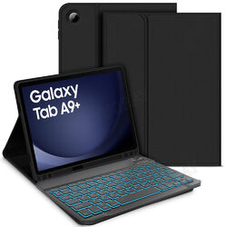 Für Samsung Galaxy Tab A9+ A8 S9 FE S8 S7 Beleuchtete QWERTZ Tastatur mit Hülle