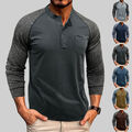 Herren Hemd Knopfleiste Langarmshirt Henley Sweatshirt Pullover Basic Top Hemden