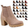 Damen Stiefeletten Chelsea Boots Profilsohle Blockabsatz Schuhe 76976 New Look