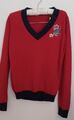 MARKS AND SPENCER PULLOVER ROT MIT MARINEBLAU BORTE BLUMENMOTIV 100 % BAUMWOLLE GRÖSSE 6