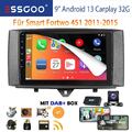 9" DAB+ 32G Android 13 Carplay Für Smart Fortwo 451 2011-2015 Autoradio GPS Kam