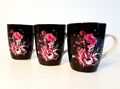 3 x Kaffeebecher p:os Tasse Becher - Pink/Schwarz - Motiv Gitarre - stylisch