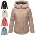 Marikoo Damen Winter Jacke gesteppt Teddyfell gefüttert Steppjacke Kapuze Elira