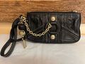 Süßeste Juicy Couture Clutch Tasche schwarz Leder & Ketten Biker-Stil Armband