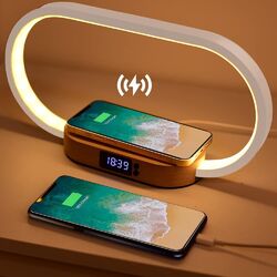 Wanjiaone Nachttischlampe mit Ladefunktion Nachttischlampe mit Uhr und USB-Au...