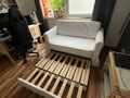 Sofa, Bettsofa, Couch 2 Sitzer mit Bettkasten weiß, Schlafsofa 1,50m breit Top