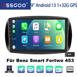 32G 9" Android 13 Autoradio Kam DAB+ GPS Nav für Mercedes Benz Smart Fortwo 453