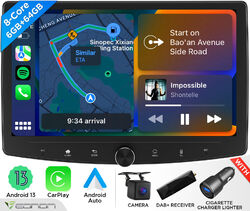 DAB+CAM+10.1 Zoll QLED Android 13 8-Kern Autoradio GPS Navi Doppel 2 DIN CarPlay