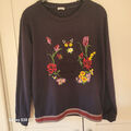 Sweatshirt Margittes 40 sehr dunkles blau mit Blumenstickerei und Stretchbund