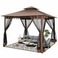 3x3m Pop Up Faltpavillon Pavillon Doppeldach Gartenzelt Partyzelt + Moskitonetz