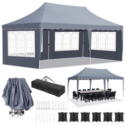 Pavillon 3x6m Wasserdicht Faltpavillon PopUp Partyzelt Gartenzelt UV Schutz Grau