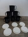 6 x Tupperware exklusiv Tasse Kaffeetasse Schwarz Deckel 350 ml Becher Vintage