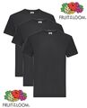 Packung 3 Fruit of the Loom Super Premium Einfarbig Schwarz Cotton T-Shirt Tees