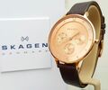 SKAGEN Damenuhr SLIM Day&Date roségoldfarben Leder Str. UVP £169 (SK42